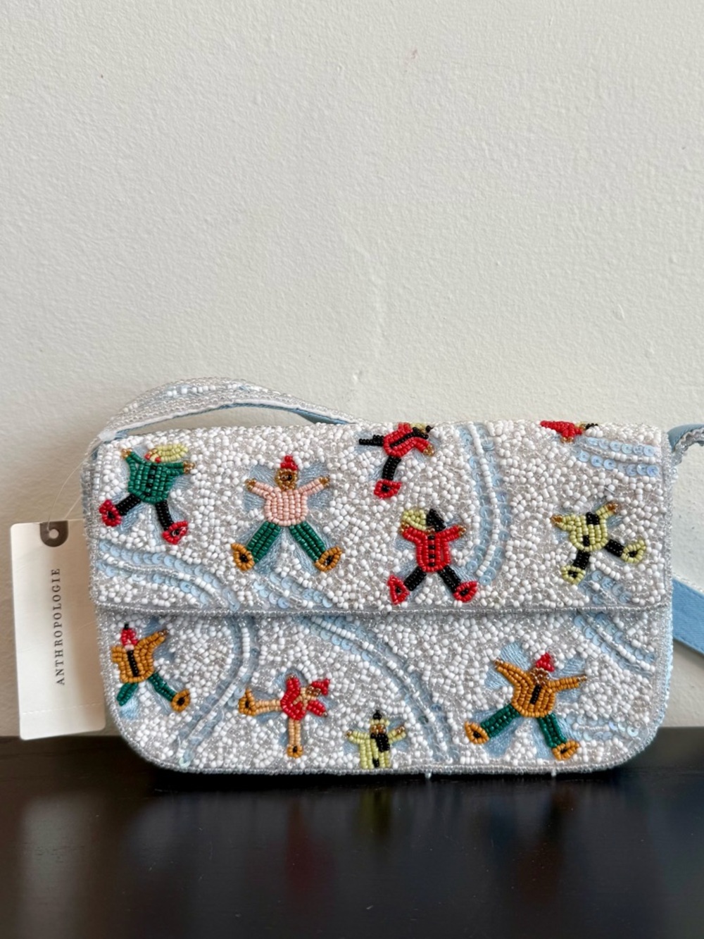 Anthropologie Snow Angel Beaded Bag NWT